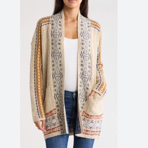 LUCKY Cozy Natural Geometric Patterned Cardigan w/Pockets, cottagecore, BOHO